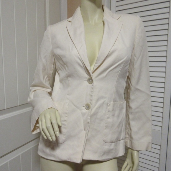 Banana Republic Womens Blazer Jacket 6 Silk Wool Cream Off-White Preppy Academia - Picture 3 of 8